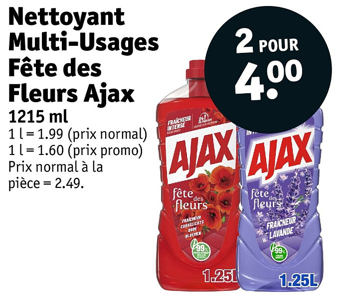 Nettoyant Multi-Usages Fête des Fleurs Ajax 1215 ml 2 POUR