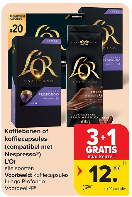 Koffiebonen of koffiecapsules (compatibel met Nespresso®) L’Or