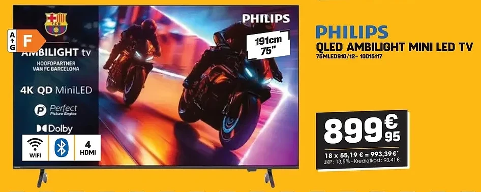 Philips QLED AMBILIGHT MINI LED TV 75MLED910/12