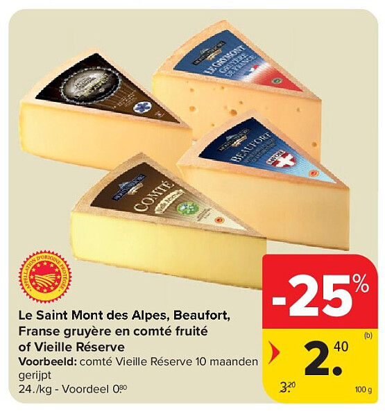 Le Saint Mont des Alpes, Beaufort, Franse gruyère en comté fruité of Vieille Réserve