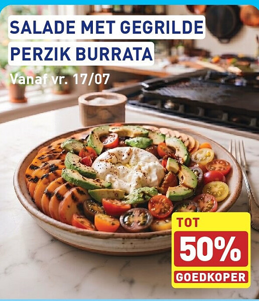 SALADE MET GEGRILDE PERZIK BURRATA