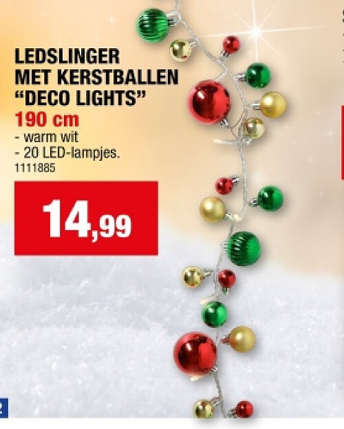 LEDSLINGER MET KERSTBALLEN "DECO LIGHTS" 190 cm