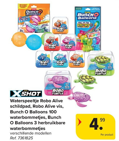 Waterspeeltje Robo Alive schildpad, Robo Alive vis, Bunch O Balloons 100 waterbommetjes, Bunch O Balloons 3 herbruikbare waterbommetjes