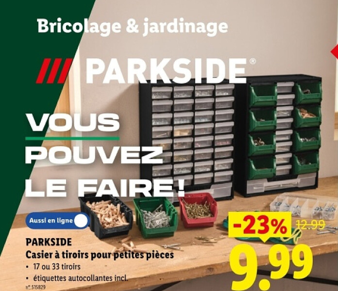 Casier à tiroirs pour petites pièces