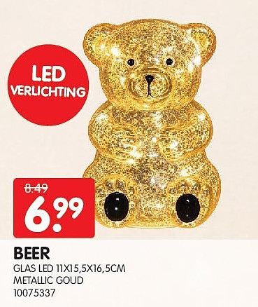 BEER GLAS LED 11X15,5X16,5CM METALLIC GOUD