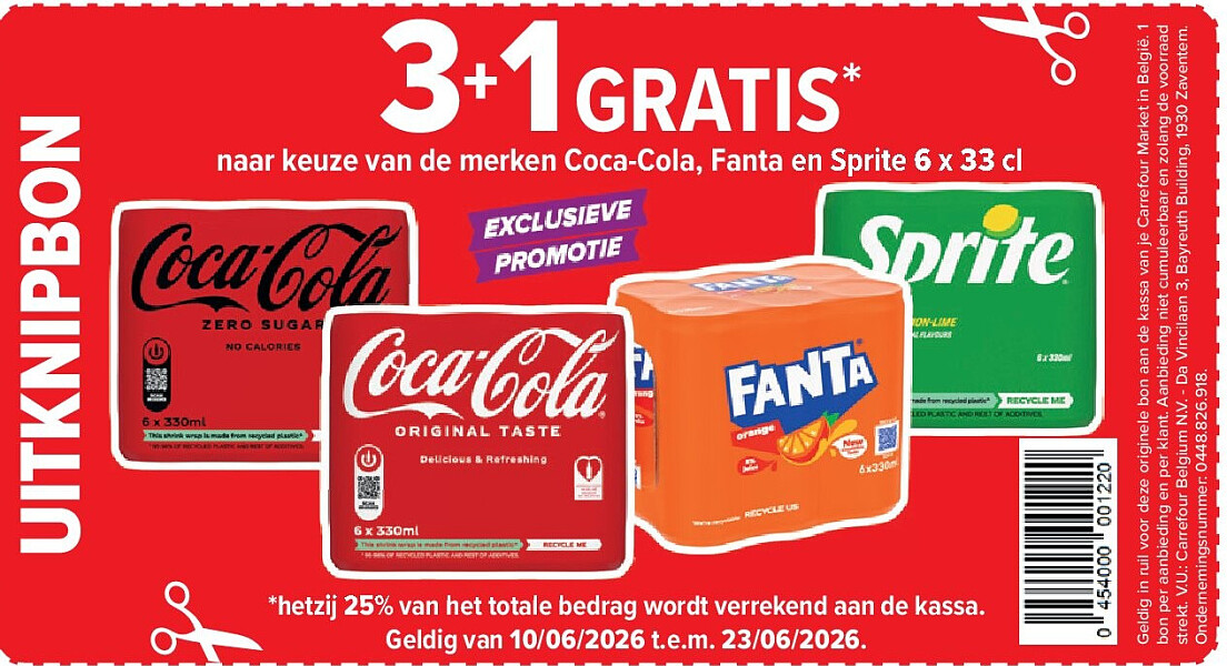 naar keuze van de merken Coca-Cola, Fanta en Sprite 6 x 33 cl