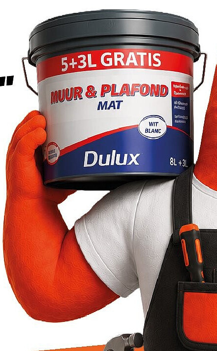 Muur- en plafondverf mat wit "Dulux" 8L + 3L gratis