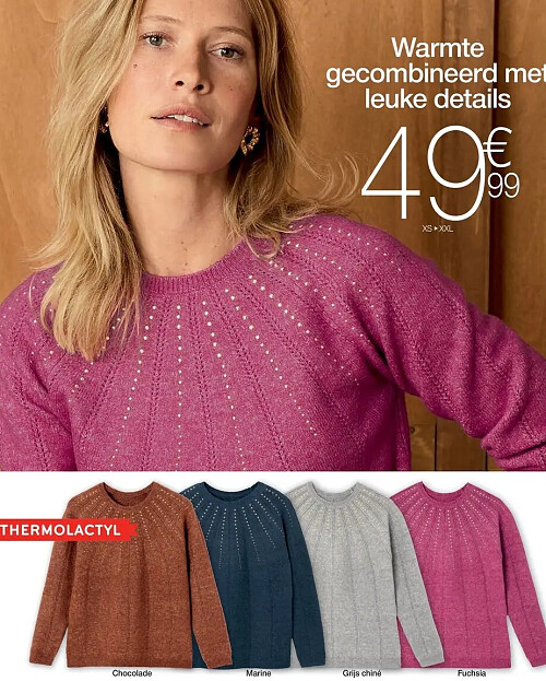 Pull in ajourtricot met klinknageltjes, Thermolactyl