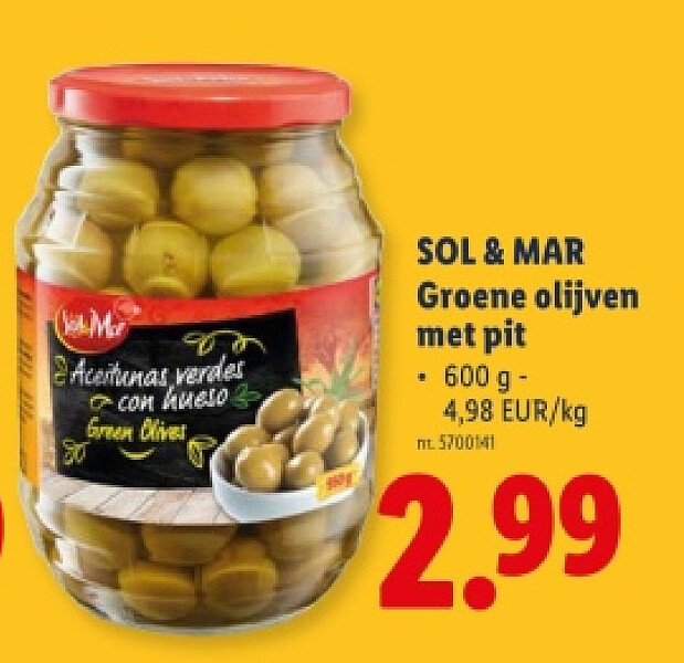 Groene olijven met pit