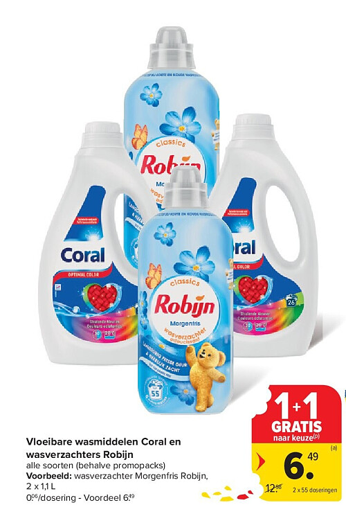 Vloeibare wasmiddelen Coral en wasverzachters Robijn
