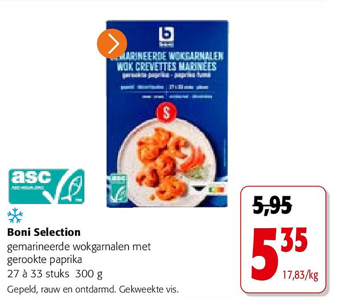 Boni Selection gemarineerde wokgarnalen met gerookte paprika 27 à 33 stuks 300 g