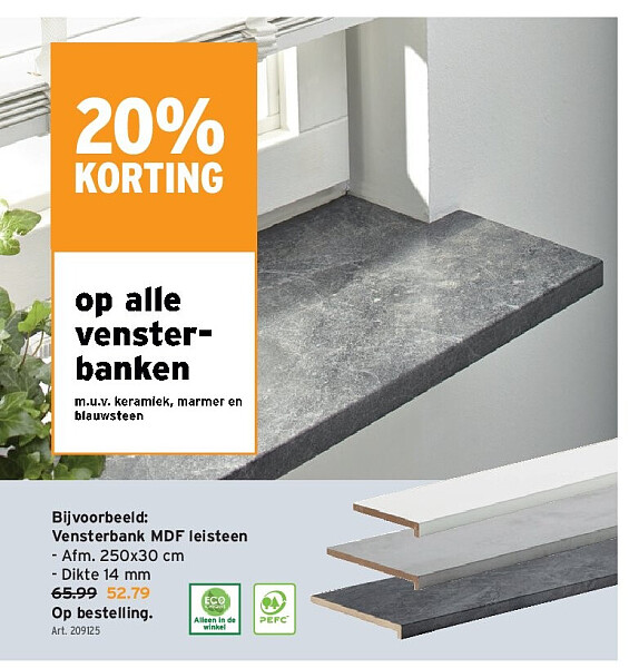 Vensterbank MDF leisteen