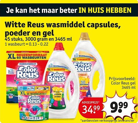 Witte Reus wasmiddel capsules, poeder en gel