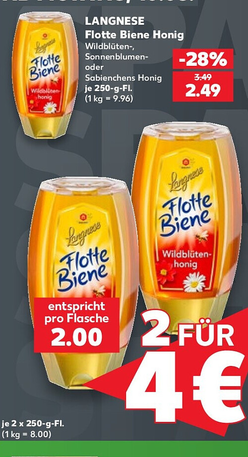 LANGNESE Flotte Biene Honig, 250-g-Flasche