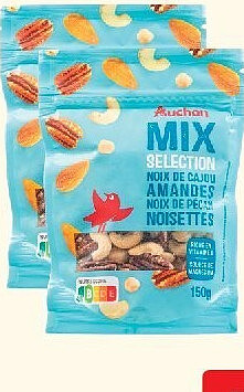 Mix sélection noix de cajou, amandes, noix de pécan, noisettes Auchan 150 g