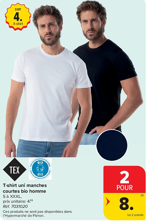 T-shirt uni manches courtes bio homme