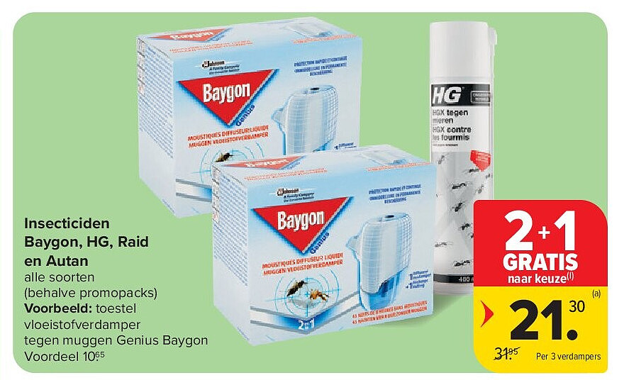 Insecticiden Baygon, HG, Raid en Autan