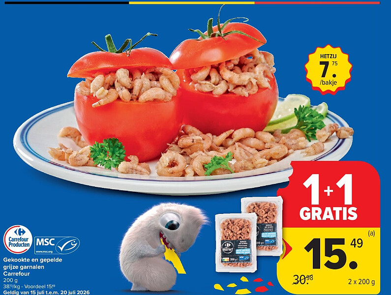Gekookte en gepelde grijze garnalen Carrefour