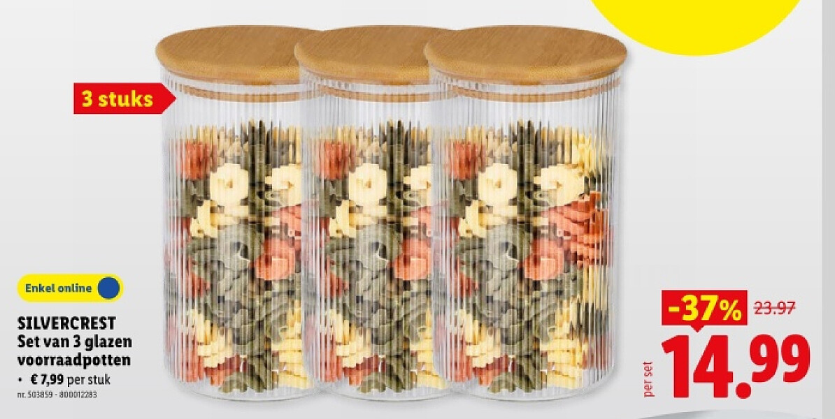 Set van 3 glazen voorraadpotten