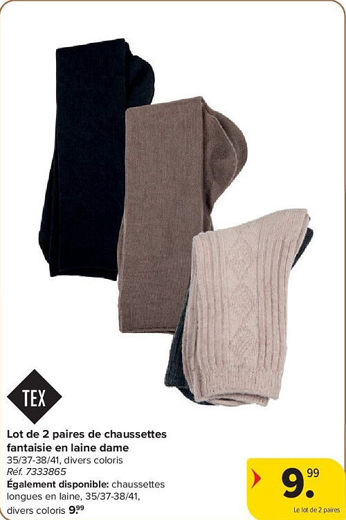 Lot de 2 paires de chaussettes fantaisie en laine dame