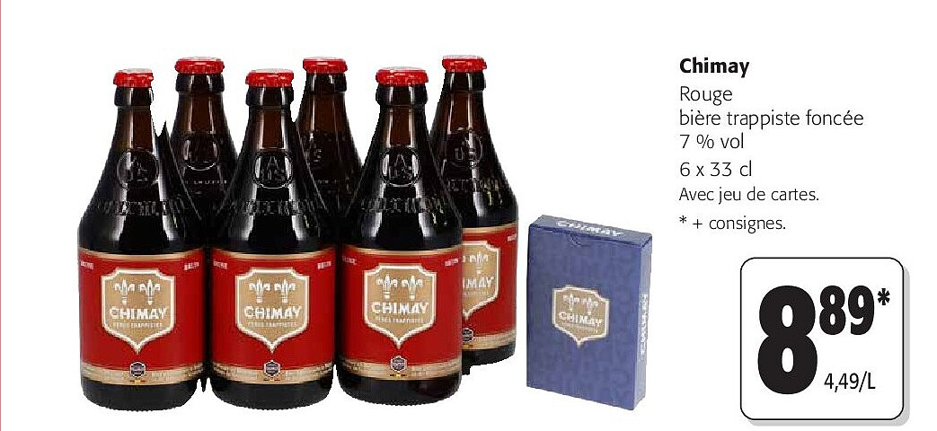 Chimay Rouge bière trappiste foncée 7 % vol 6 x 33 cl