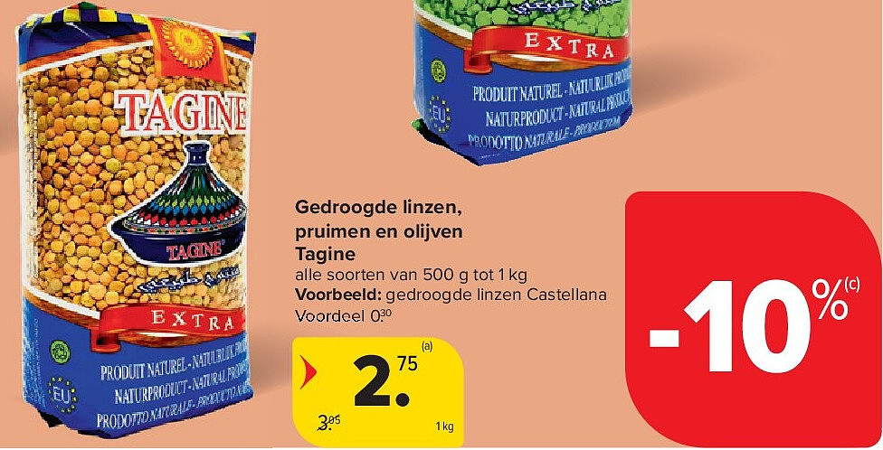 Gedroogde linzen, pruimen en olijven Tagine