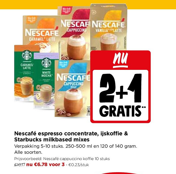 Nescafé espresso concentrate, ijskoffie & Starbucks milkbased mixes