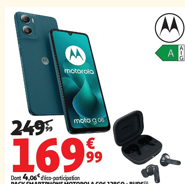 Pack smartphone Motorola G06 128Go + Buds