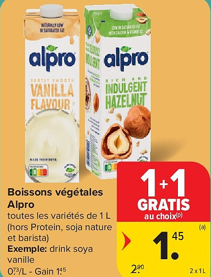 Boissons végétales Alpro 2 x 1 L