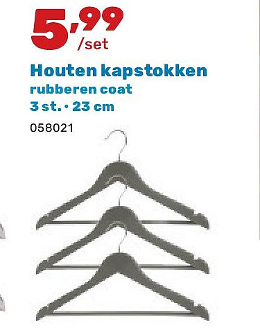 Houten kapstokken rubberen coat 3 st. • 23 cm