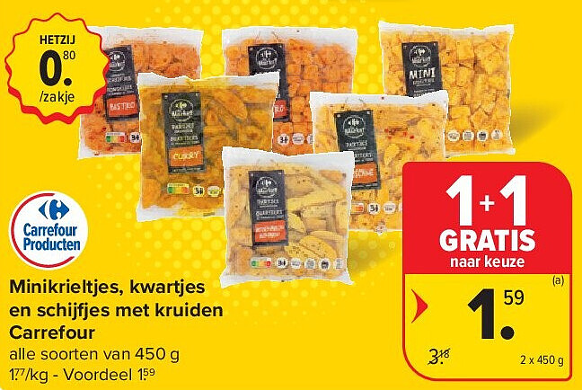 Minikrieltjes, kwartjes en schij es met kruiden Carrefour