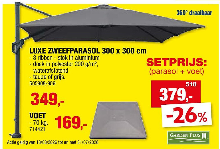 LUXE ZWEEFPARASOL 300 x 300 cm