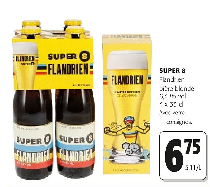SUPER 8 Flandrien bière blonde 6,4 % vol 4 x 33 cl