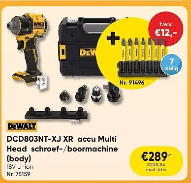 DCD803NT-XJ XR accu Multi Head schroef-/boormachine (body) 18V Li-ion Nr. 75159