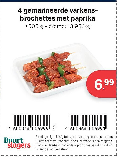 4 gemarineerde varkensbrochettes met paprika