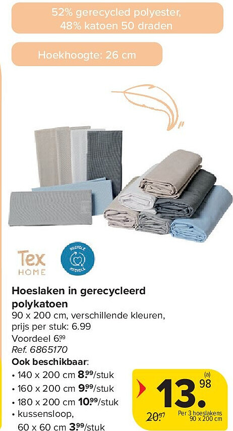 Hoeslaken in gerecycleerd polykatoen