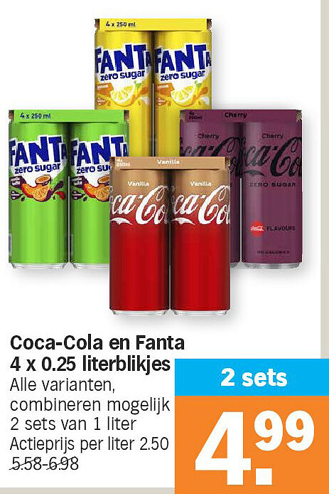 Coca-Cola en Fanta 4 x 0.25 literblikjes