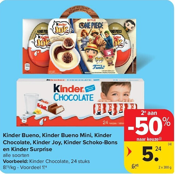 Kinder Bueno, Kinder Bueno Mini, Kinder Chocolate, Kinder Joy, Kinder Schoko-Bons en Kinder Surprise
