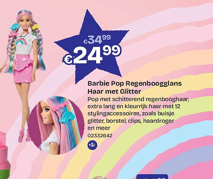 Barbie Pop Regenboogglans Haar met Glitter