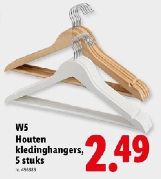 Houten kledinghangers, 5 stuks