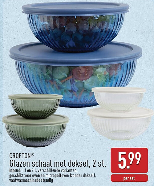 Glazen schaal met deksel, 2st.