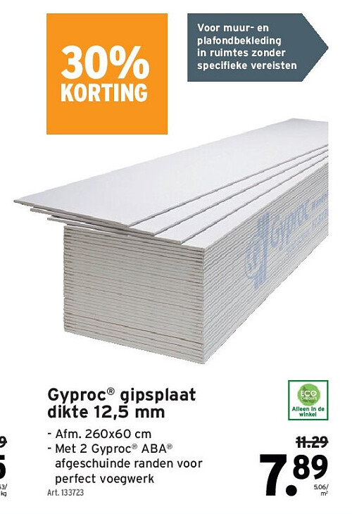 Gyproc® gipsplaat dikte 12,5 mm