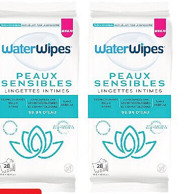 Lingettes intimes peaux sensibles WaterWipes x28