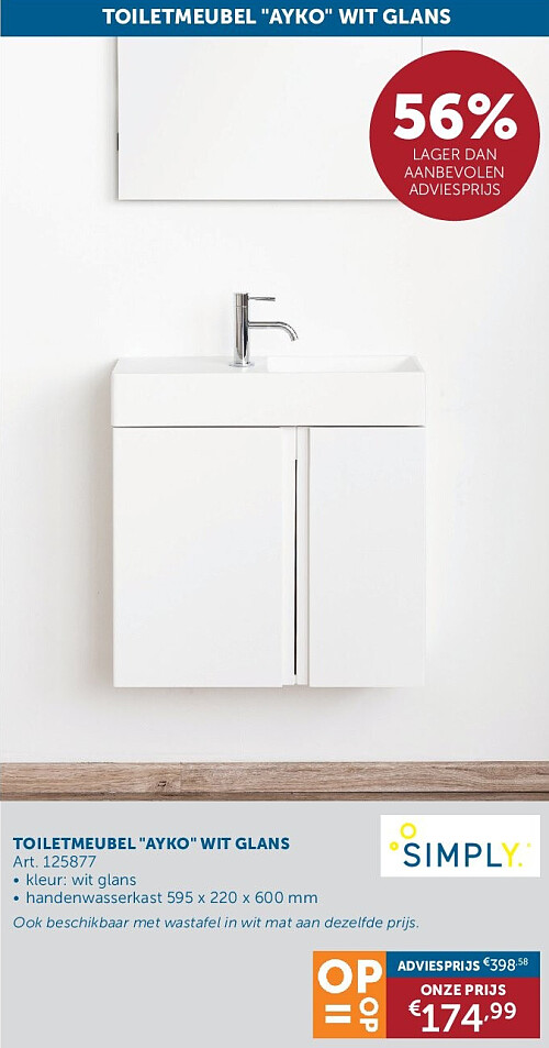 TOILETMEUBEL "AYKO" WIT GLANS