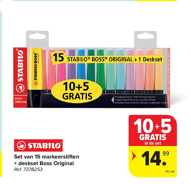 Set van 15 markeerstiften + deskset Boss Original