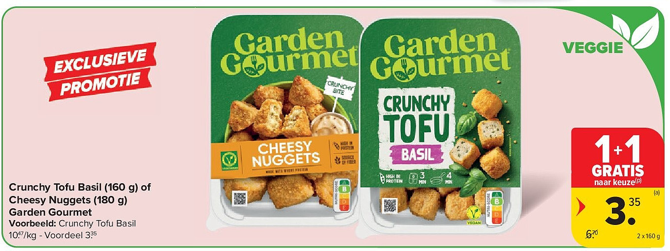 Crunchy Tofu Basil (160 g) of Cheesy Nuggets (180 g) Garden Gourmet