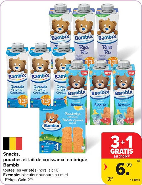Snacks, pouches et lait de croissance en brique Bambix 4 x 150 g