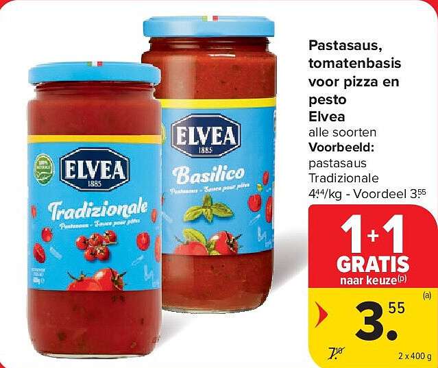 Pastasaus, tomatenbasis voor pizza en pesto Elvea