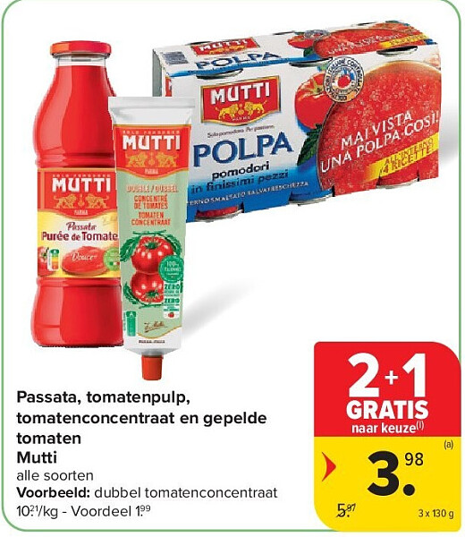 Passata, tomatenpulp, tomatenconcentraat en gepelde tomaten Mutti