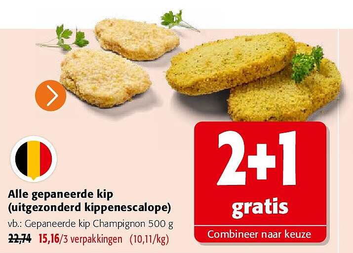 Alle gepaneerde kip (uitgezonderd kippenescalope)